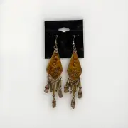 Handmade Clay W/ Stones FASHION JEWELRY Dangle Earrings 4” LONG!