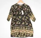 Vine Apparel Womens Tunic Top Size 8 Green Okra Floral Half Sleeve Rayon Ochre