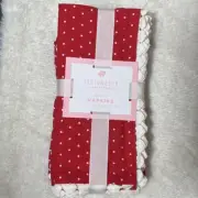 Storehouse Valentine Red Fabric Napkin 6 Polka Dot Crochet Scalloped Heart Edge