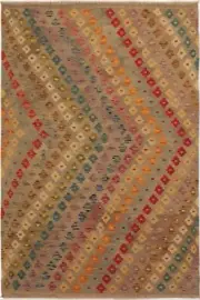 Retro Turkish Kilim Krystyna Gray/Red Wool Rug - 5'0'' X 6'5''