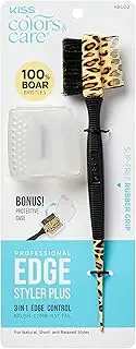KISS Colors & Care 3-in-1 Professional Edge Styler Plus with Case - Slip-Free Rubber Grip, 100% Boar Bristles, Fine Tooth Comb, Pin Tail Tool, & Protective Case, Versatile & Ultra-Functional, Smooth &