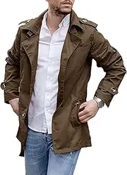 [Qolkmuiy-GJ] Men's Lightweight Trench Coat Slim fit Notched Lapel Overcoat Casual Windproof Windbreaker Jacket