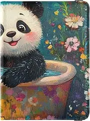 [Amooorous] Cartoon Cute White Bath Panda Leather decorative passport holder for travel family Vaccine Case Protector Cover Badge ID Vaccine Card Holder Wallet Waterproof, Cartoon cute white bath panda, 1 size