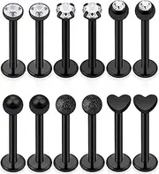[Lcolyoli] 16G Tragus Studs Clear Diamond CZ Surgical Steel Cartilage Nail Forward Helix Earring Barbell Monroe Lip Rings Piercing Jewelry for Women Men 12-18 Pieces 6-8mm