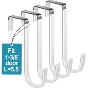 Over the Door Hooks 4Pcs L=5.5" Fit 1 3/8" Door Steel with White Rubber Coati...