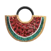Nevenka Women Semi-circle Rattan Handbags Watermelon Straw Bag