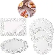 150 PCS Assorted Size Decorative Doilies Placemat,White Lace Paper Doilies, Disposable Doily Rectangle Round Paper Doilies,for Dessert Trays,Baked Grilled,Buffet,Wedding Party,Tableware Decor