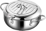 Fryer Pot Stainless Steel Janpanese Tempura Frying Pot with Temperature Control ＆ Oil Drip Drainer Rack Small Fry with Handles for Kitchen Fish Shrimp French Fries Chicken