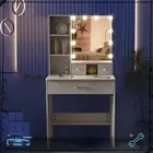 Vanity Table Makeup Dressing Table Desk With LED 3 Color Lighted Mirror Drawers