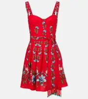[Farm Rio] Farm Rio Sweet Bloom Bouquet linen-blend minidress AU 16 red