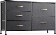[Nicehill] Dresser for Bedroom with 5 Drawers, Storage Drawer Organizer, Wide Chest of Drawers for Closet, Clothes, Kids, Baby, TV Stand with Storage Drawers, Wood Board, Fabric Drawers(Black Grey)