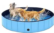 Lexda Foldable Dog Pool, Hard Plastic Shell Dog Swimming Pools for Large Dogs, Collapsible Plastic Pet Pool, Portable Bathing Tub for Dogs (63x12in, Blue)