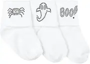 [Jefferies Socks] Halloween Scare Spider Ghost Boo Applique, White, 3-Pack - - 3-12 Months