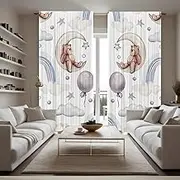 DOTOOMA Cartoon Lovely Bear Window Curtains Moon Stars Kids Girls Boys Nursery Bedroom Living Room Decoration Polyester Fabric Supplies 41x84 Inch Drapes 2 Panels
