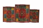 Set of 3 Hand Crafted Decorative Wooden Tray for Table Home Decor