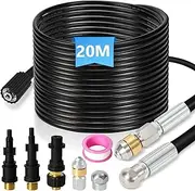 Pipe Cleaning Hose Set 20 m with Nozzles Rigid + Rotating 3 Adaptors for Standard Pressure Washers Universal Pipe Cleaning Set