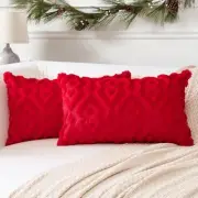 Pack of 2 Soft Plush Short Wool Velvet Decorative 20" x 12" (Pack of 2) Red
