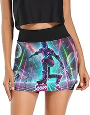 [Joisal] Heart Tree Stars Blue Mini Skort with Zipper Pockets Athletic Skirts for Running Tennis Workout