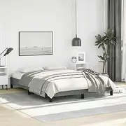 Bed Frame Without Mattress Dark Grey 137x187 cm Double Fabric | Modern Queen Size Platform Bed with Wooden Headboard and Sturdy Base, Compatible with Low Beds