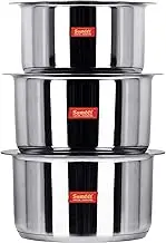 Sumeet Big & Large Size S.S. Induction Bottom Container/Tope/Cookware with Lid Set of 3 Pc. Size No.15 (3.5 LTR), Size No. 16 (4 LTR), Size No. 17 (5 LTR)