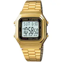 在飛比找momo購物網優惠-【CASIO 卡西歐】交換禮物 復古時尚方形電子錶-金(A1