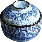 HAKIDZEL Ceramic Soup Mug Lid Japanese Ramen Bowl Microwave Safe for Daily Use Stew Bowl for Egg Soup Bird's Nest