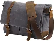 Neumora Vintage Canvas Leather DSLR SLR Digital Camera Bag Shoulder Messenger Laptop Bag for Sony Canon Nikon (Gray)