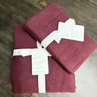 POTTERY BARN EUROPEAN FLAX LINEN WAFFLE QUEEN DUVET COVER & SHAM SET ~ MERLOT