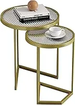 Exquisite 2-Piece Coffee Table Set, Tempered Glass Nesting Table, Living Room Golden Shelf, Multi-Style Round Table Top Bedside Table, Simple Side Cabinet Corner Table (Color : D)