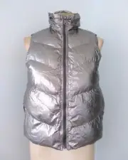 NWT $140 Anthropologie Silver Metallic Spacesuit Puffer Zip Neck Vest Pockets XS