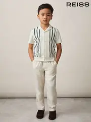 Reiss Off White/Green Chaplin 3-9 yrs Stripe Cuban Collar Shirt (AP0325) | $60