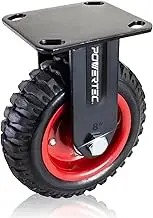 POWERTEC 8 Inch Caster Wheels, Heavy Duty Fixed Plate Casters with Rubber Knobby Tread for Workbench, Dolly, Cart, Trolley, Wagon and Chicken Coop, Large Rubber Castor Wheels, 1PK (17053)