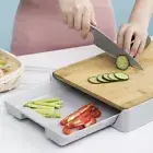 Bamboo Cutting Board Heavy-Duty Chopping Board with Slide Out Drawer Tray Grd'