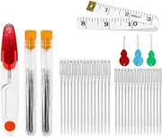 QZKJQDD 37 Pcs Large Eye Blunt Needles Set, Darning Needle for Wool, Wool Needles for Sewing Up Knitting, DIY Making, Comes with a Tape Measure, Scissors, Storage Bottles, and a Tool for Threading
