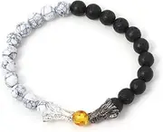 [Yumikoo] Dragon Bracelet Beaded Stone Bracelet Buddha for Women Dragon Themed Gifts for Men Good Luck Charm Jewelry, Medium, Stone, no gemstone