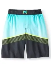 Wonder Nation Boys Swim Trunks X-Small (4-5) Greystone Stripe UPF 50+ NEW