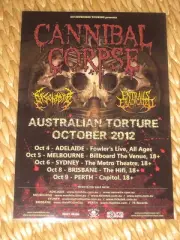 CANNIBAL CORPSE - 2012 AUSTRALIAN TOUR - PROMO TOUR POSTER
