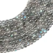 Natural Labradorite Gemstone Round Micro Faceted Beads String 15.5 Inches Long