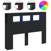 LED Lights Cabinet Wooden Bed Frame Head Storage Shelf Bedhead 140cm