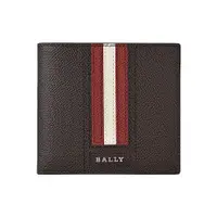 在飛比找蝦皮商城優惠-BALLY TRASAI銀字LOGO牛皮紅白條紋8卡短夾(咖