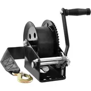 Hand Winch, 725.7 kg Pulling Capacity, Boat Trailer Winch Heavy Duty Rope Crank with 10 m Polyester Strap and Two-Way Ratchet, Manual Operated Hand Crank Winch for Trailer, Boat or ATV