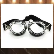 Bike Cruiser Motorcycle Scooter Goggles Clear Lens Chrome Frame Black Strap