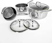 [Cooksy] 6 Piece Pot Set Honeycomb Surface Hybrid Stainless Steel 1.5, 3, and 6 Quart Pots with Lids