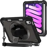 ProCase Rugged Case for iPad Mini 7th(A17 Pro) 2024 / 6th Generation 8.3" 2021, Heavy Duty Shockproof Rugged Cover with Hand Strap 360 Degree Rotatable Kickstand Protective for iPad Mini 8.3 -Black