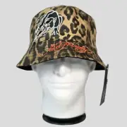 Ed Hardy Bucket Hat Leopard Print Panther Embroidery Reversible OSFM Reversible