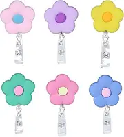 6Pcs Flower Retractable Badge Holders, Cute Colorful Badge Reels with 24 inch Retractable Cord, Badge Holder Retractable Clip