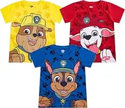 Paw Patrol Nickelodeon Boys 3 Pack Chase, Marshall and Rubble Short Sleeve T-Shirts for Little Kids – Blue/Yellow/Red