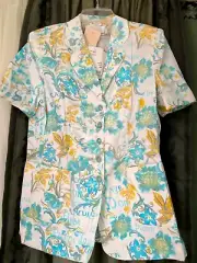 $625 ESCADA COTTON SHORT SLEEVE TAILORED BLAZER IN FLORAL PRINT 38 GERMANY