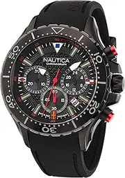 [NAUTICA] Men's NST Chrono Black Silicone Strap Watch (Model: NAPNSF202), Black, strap