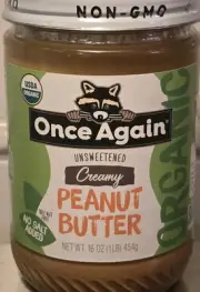 Once Again Organic Creamy Unsweetened Peanut Butter Glass Jar **LOT OF 6 JARS**